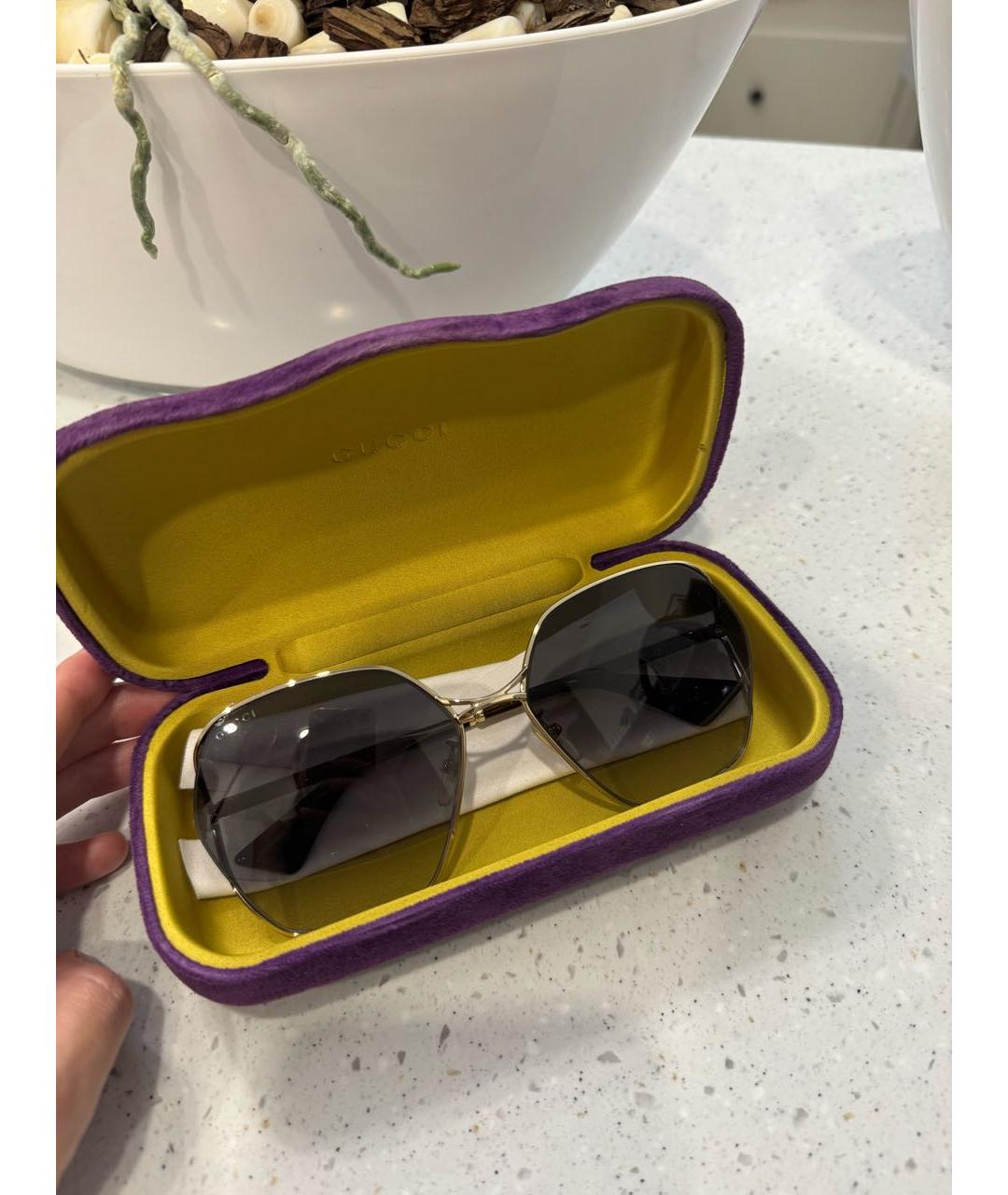 GUCCI Золотые металлические солнцезащитные очки, фото 4