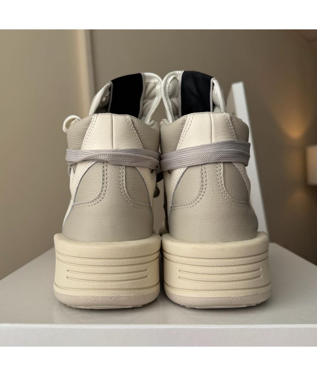 RICK OWENS DRKSHDW Бежевые кожаные высокие кроссовки / кеды, фото 4