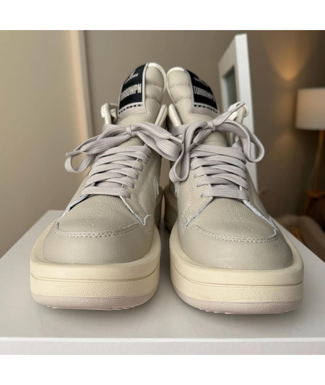 RICK OWENS DRKSHDW Бежевые кожаные высокие кроссовки / кеды, фото 3