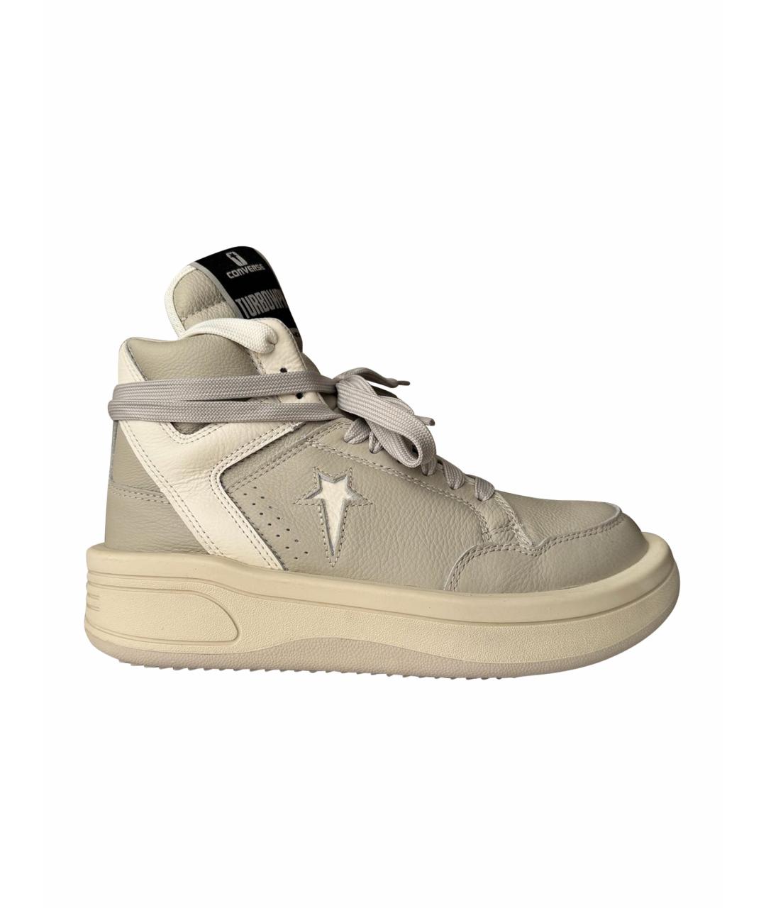 RICK OWENS DRKSHDW Бежевые кожаные высокие кроссовки / кеды, фото 1