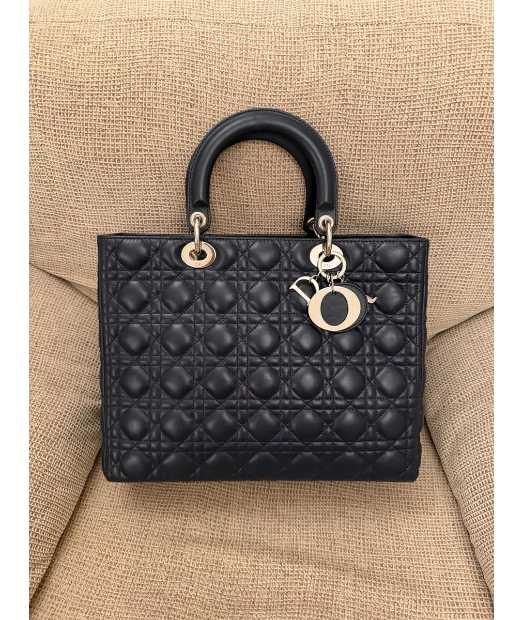 CHRISTIAN DIOR Темно-синяя кожаная сумка с короткими ручками, фото 9