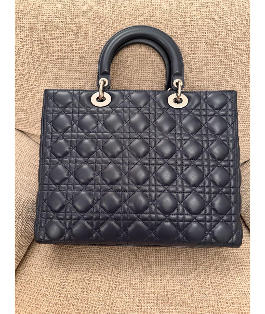 CHRISTIAN DIOR Темно-синяя кожаная сумка с короткими ручками, фото 2