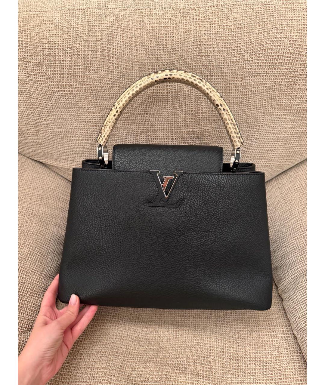 LOUIS VUITTON Черная кожаная сумка с короткими ручками, фото 9