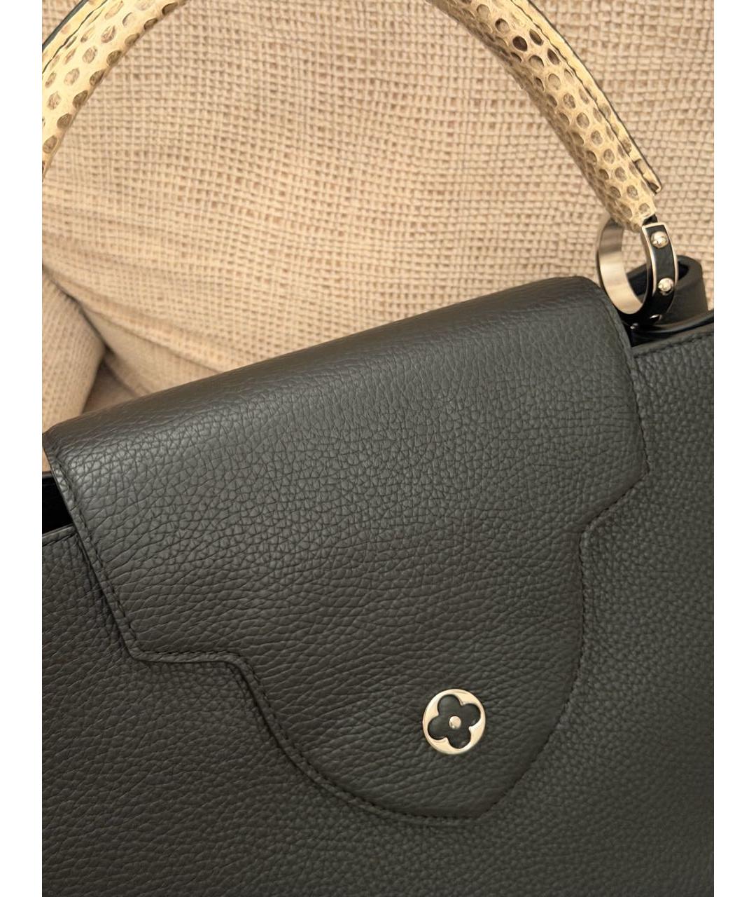 LOUIS VUITTON Черная кожаная сумка с короткими ручками, фото 5