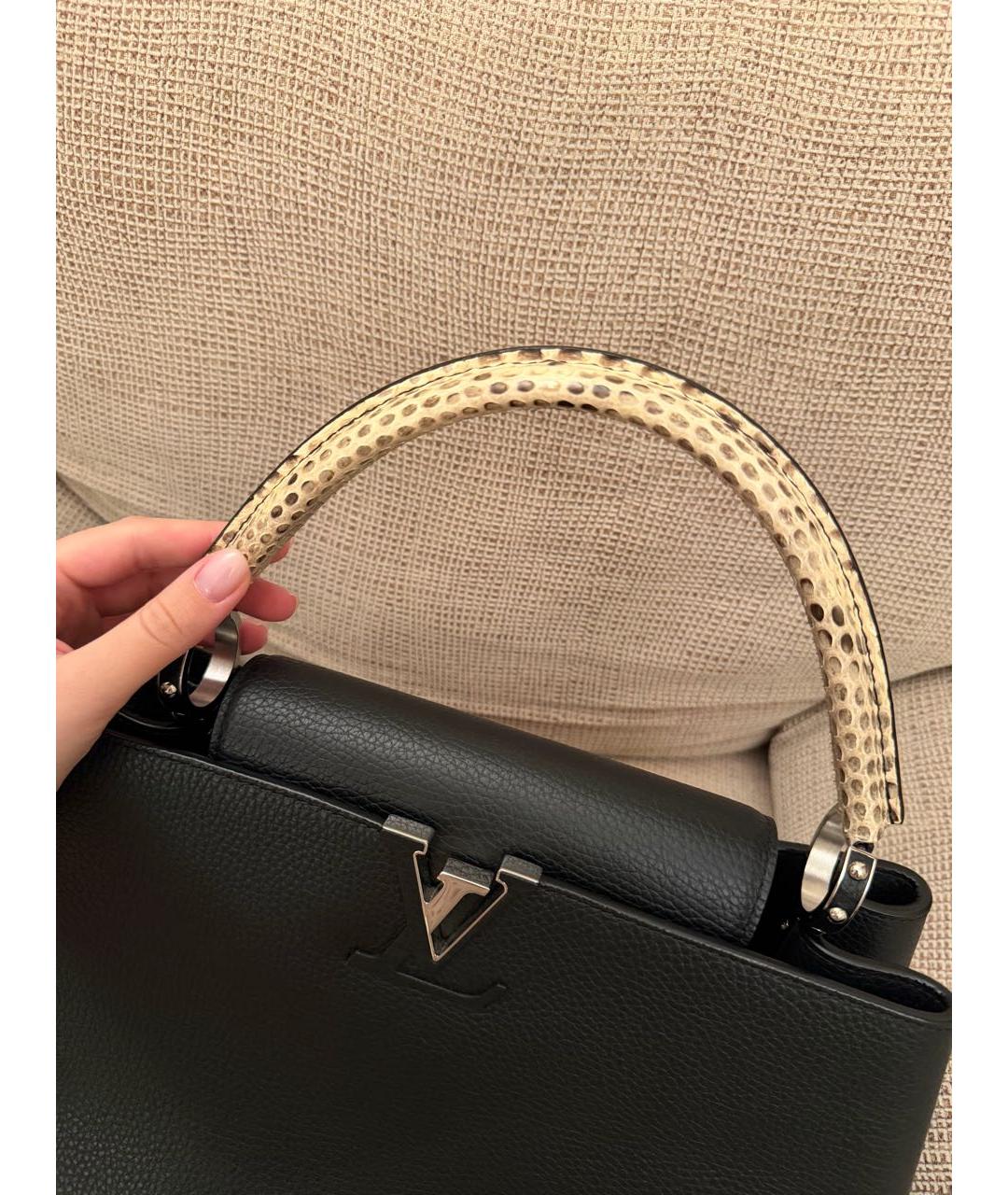 LOUIS VUITTON Черная кожаная сумка с короткими ручками, фото 3