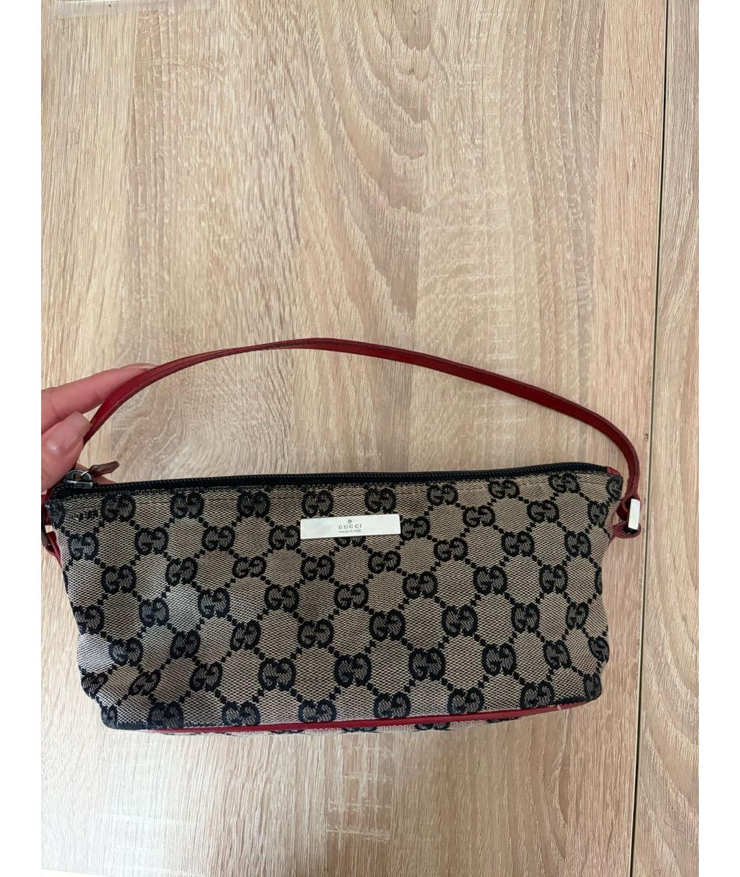 GUCCI Коричневая сумка с короткими ручками из канвы, фото 9