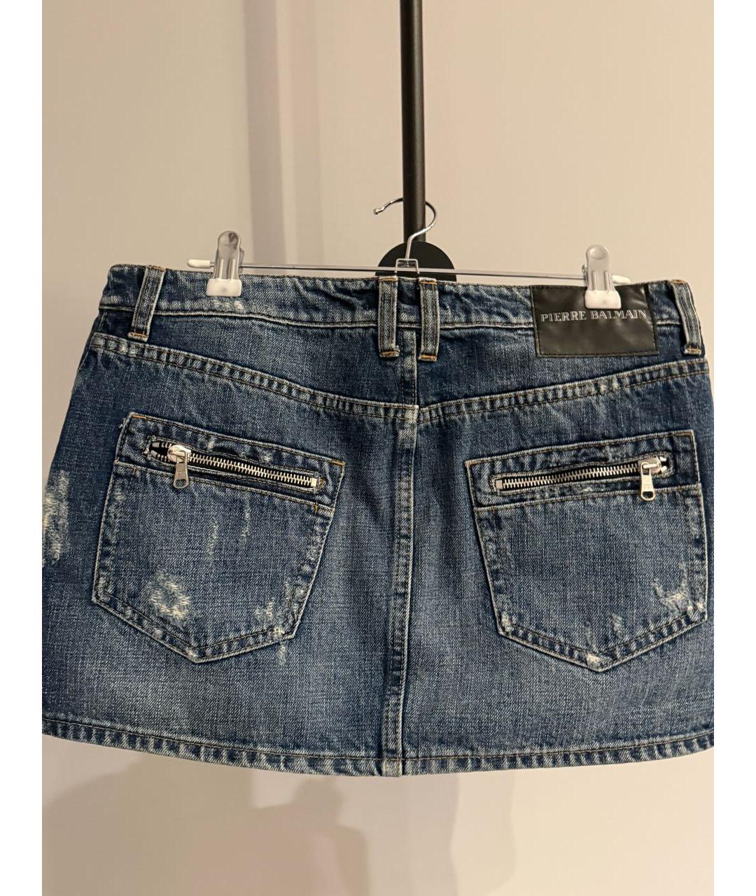 PIERRE BALMAIN Синяя деним юбка мини, фото 2