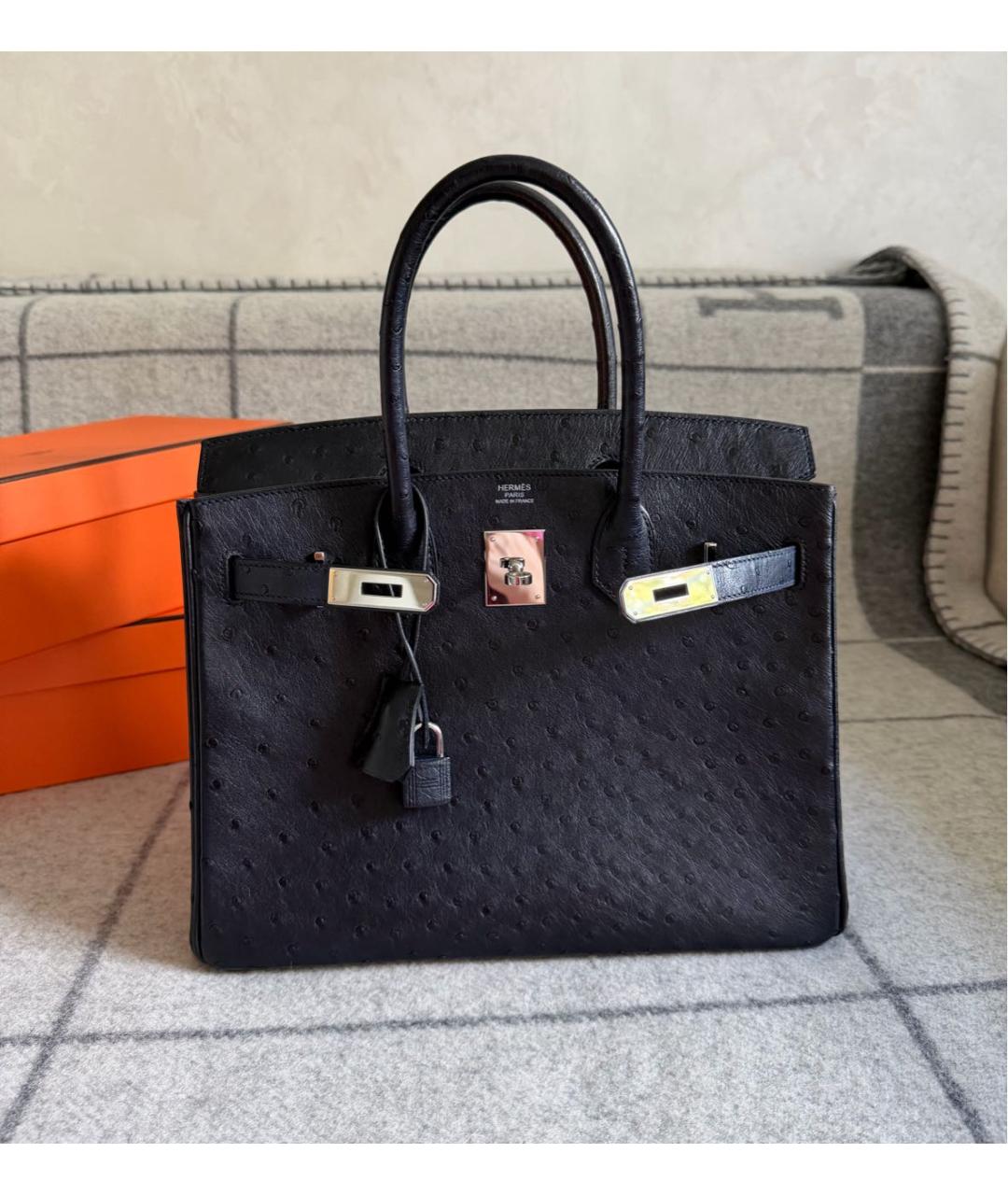 HERMES Сумка с короткими ручками из кожи страуса, фото 9