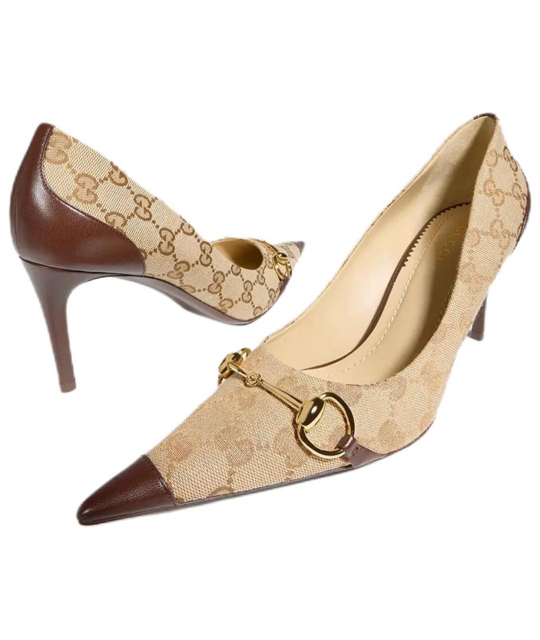 GUCCI Бежевые текстильные туфли, фото 5