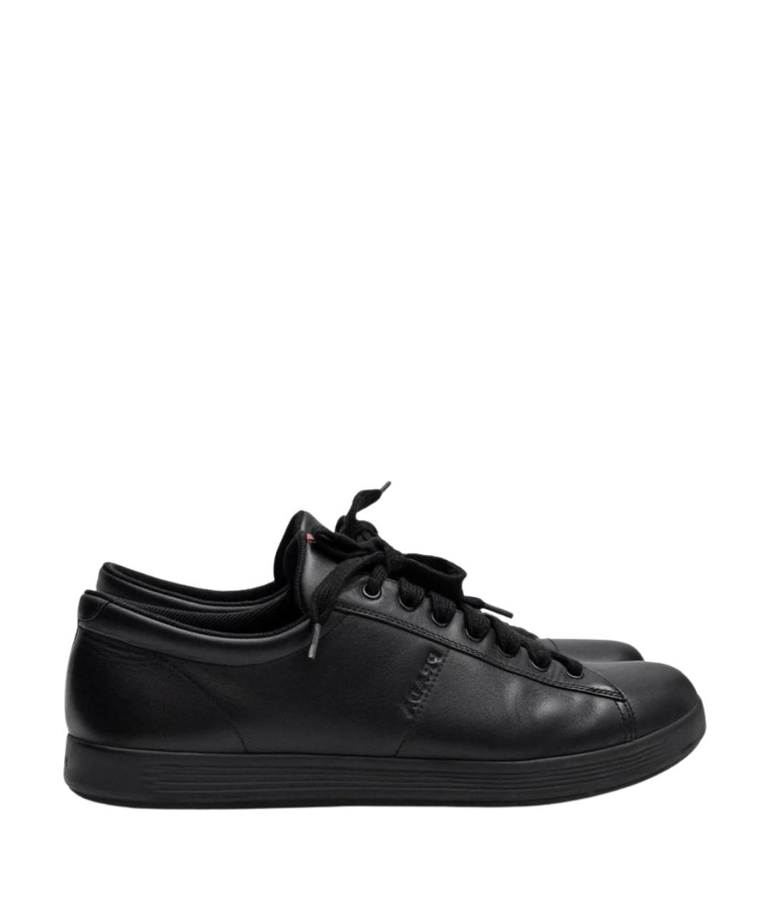 PRADA Черные кожаные низкие кроссовки / кеды, фото 1