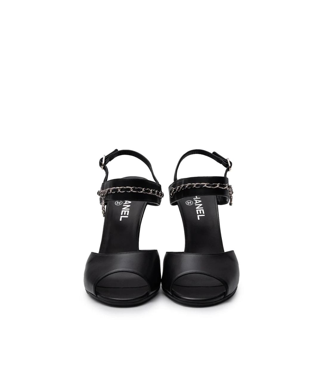 CHANEL Черные кожаные босоножки, фото 4