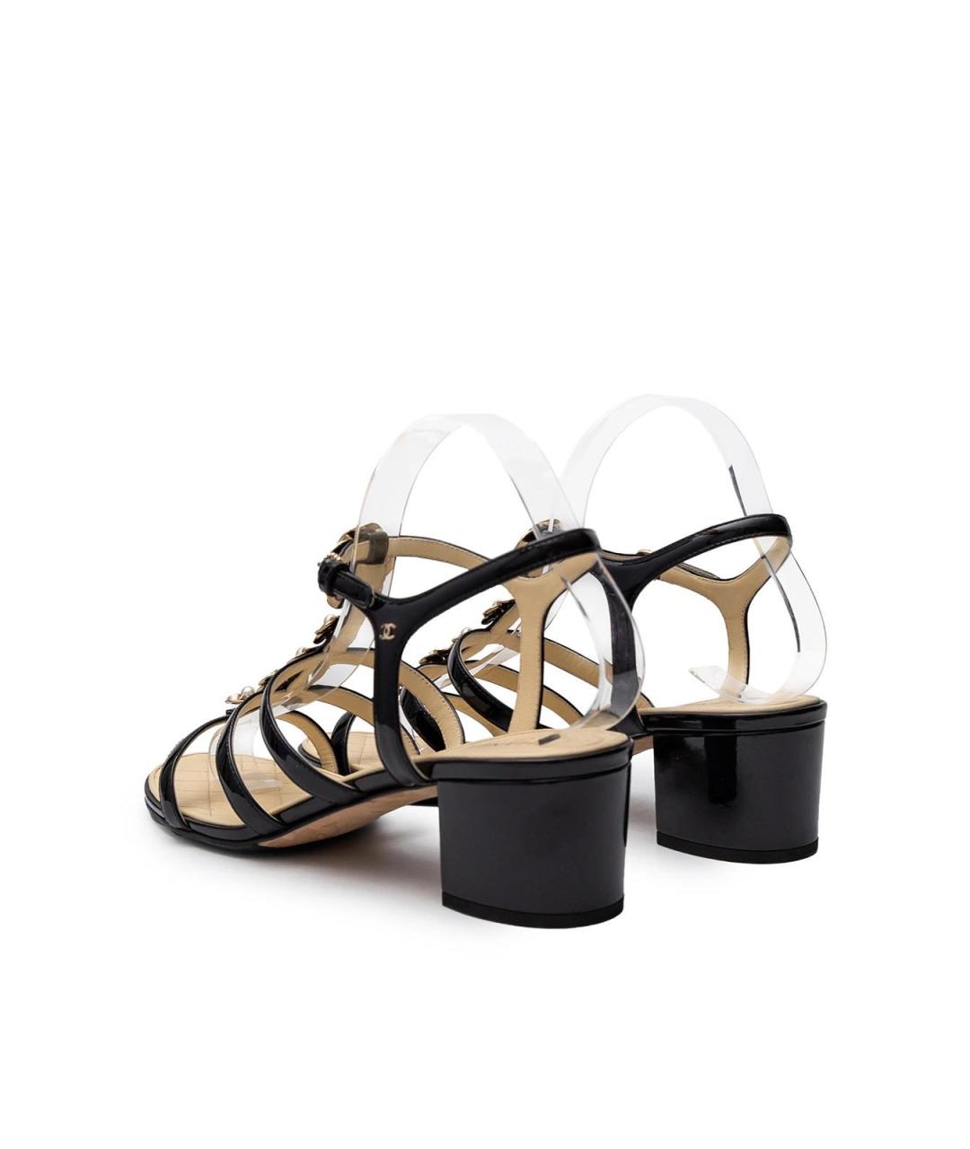 CHANEL Черные босоножки из лакированной кожи, фото 8