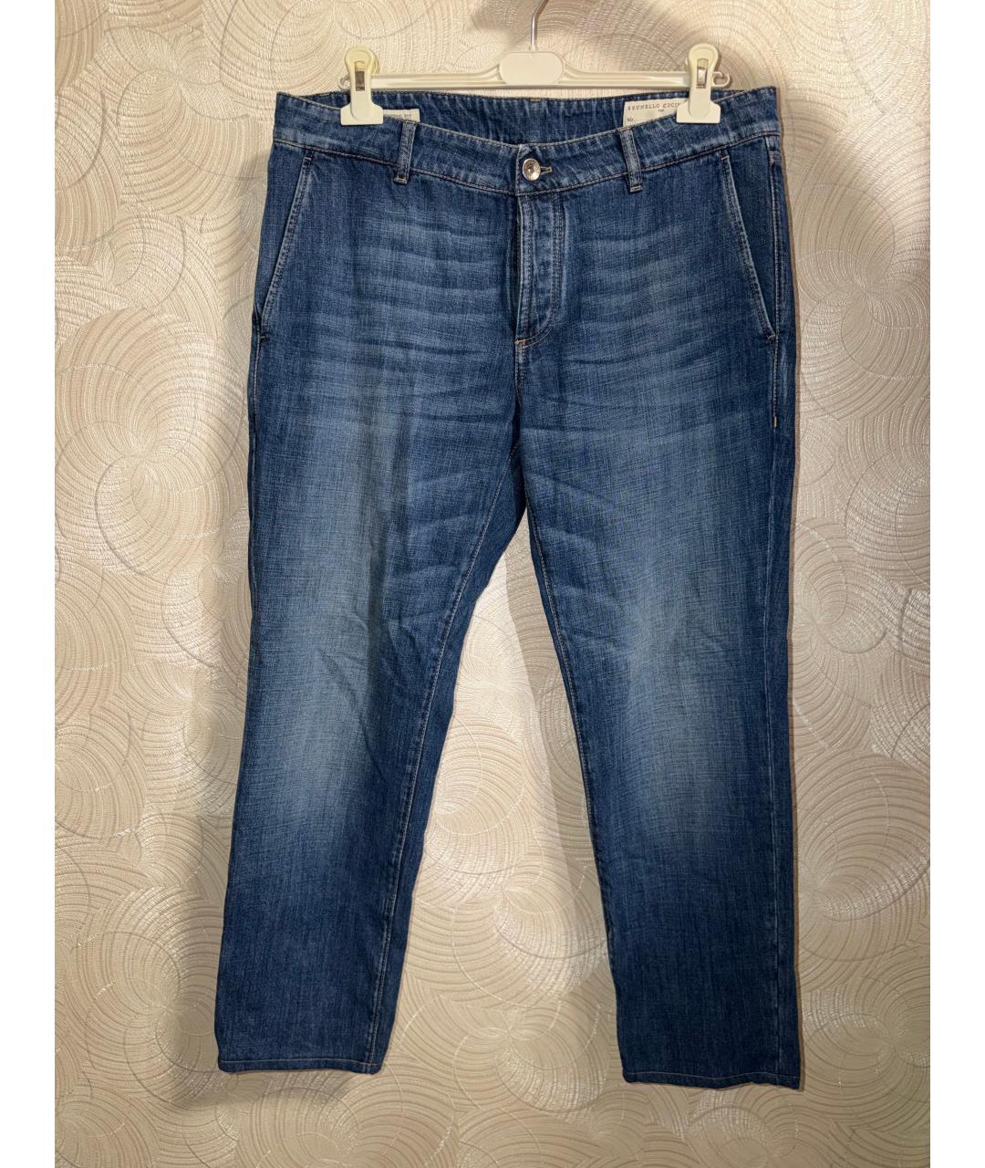 BRUNELLO CUCINELLI Синие хлопковые прямые джинсы, фото 9