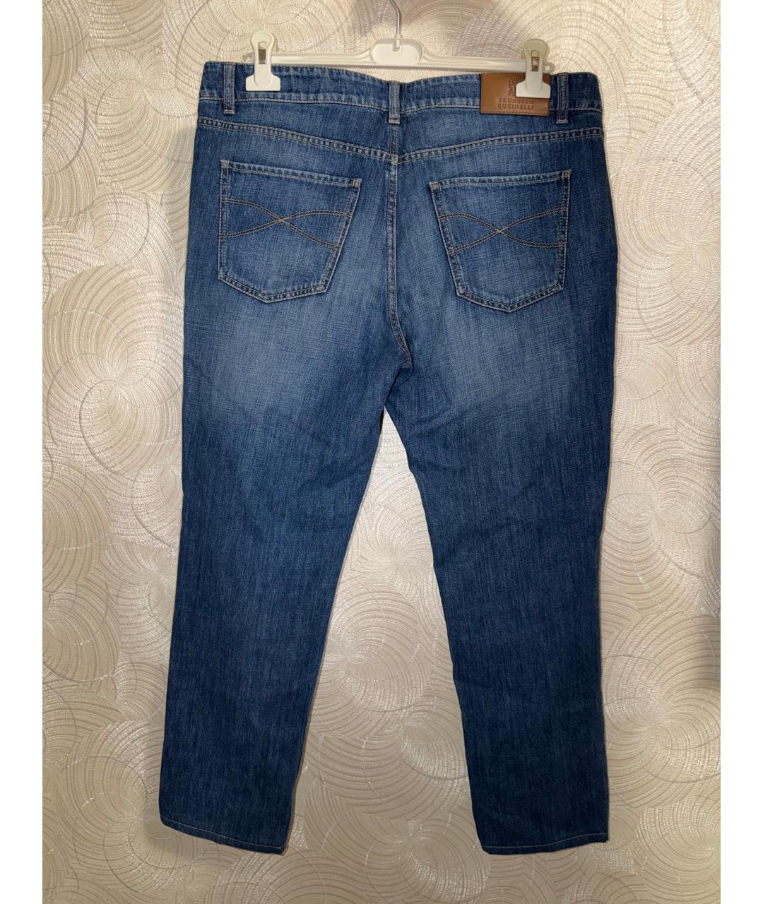 BRUNELLO CUCINELLI Синие хлопковые прямые джинсы, фото 2