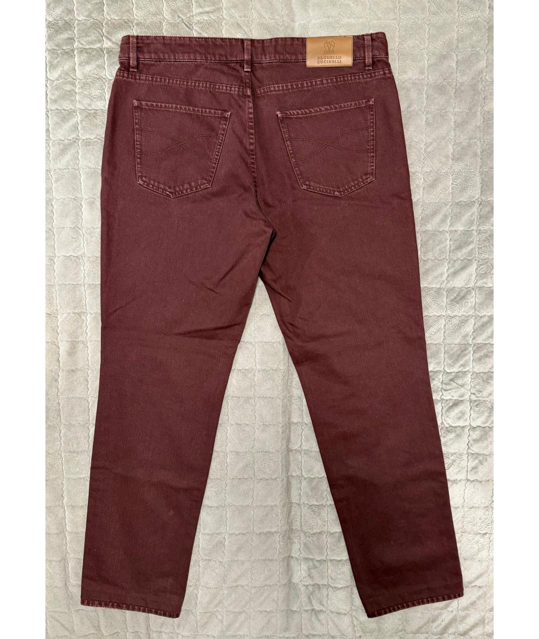BRUNELLO CUCINELLI Бордовые хлопковые прямые джинсы, фото 3