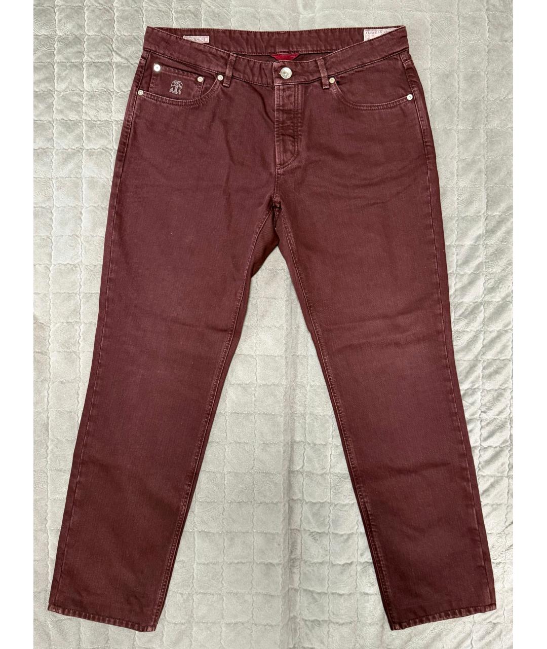 BRUNELLO CUCINELLI Бордовые хлопковые прямые джинсы, фото 2