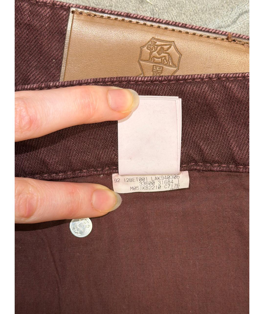 BRUNELLO CUCINELLI Бордовые хлопковые прямые джинсы, фото 8