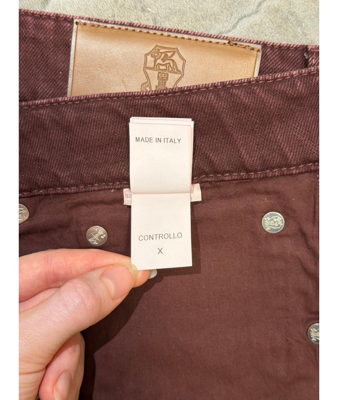 BRUNELLO CUCINELLI Бордовые хлопковые прямые джинсы, фото 7