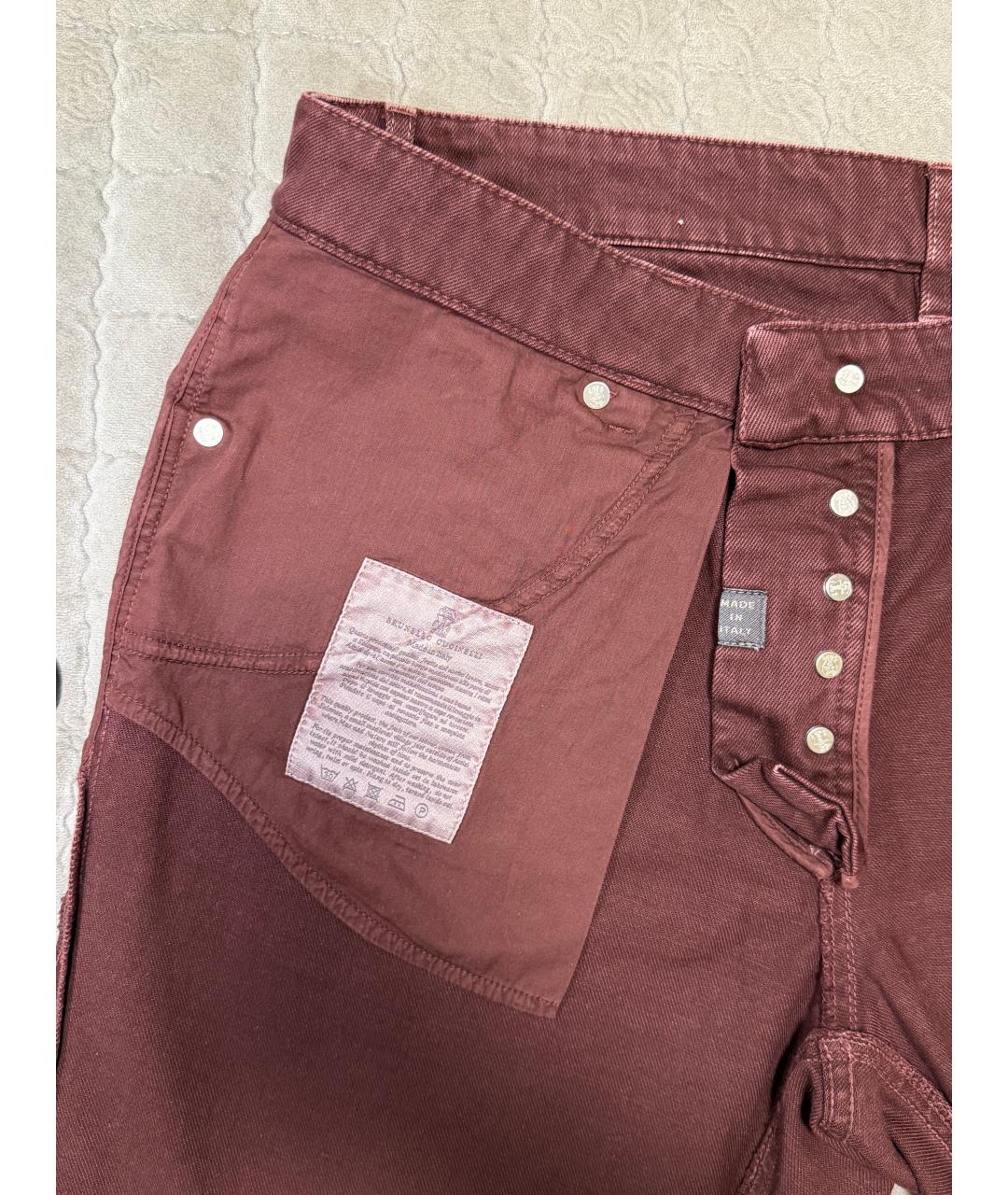 BRUNELLO CUCINELLI Бордовые хлопковые прямые джинсы, фото 9