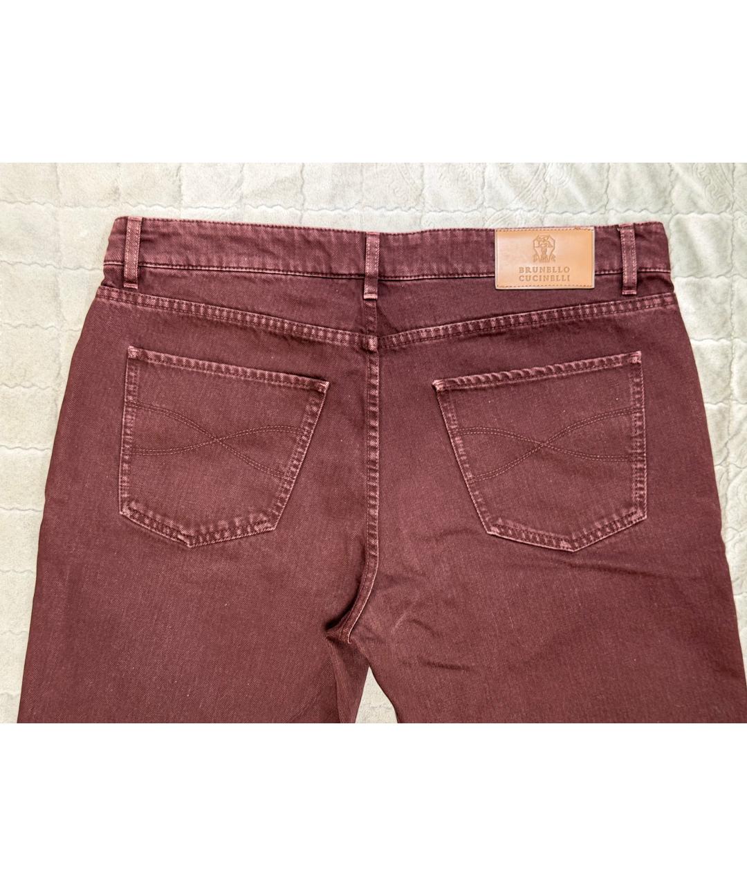 BRUNELLO CUCINELLI Бордовые хлопковые прямые джинсы, фото 6