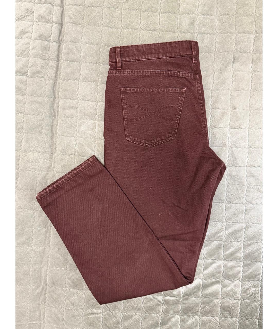 BRUNELLO CUCINELLI Бордовые хлопковые прямые джинсы, фото 4