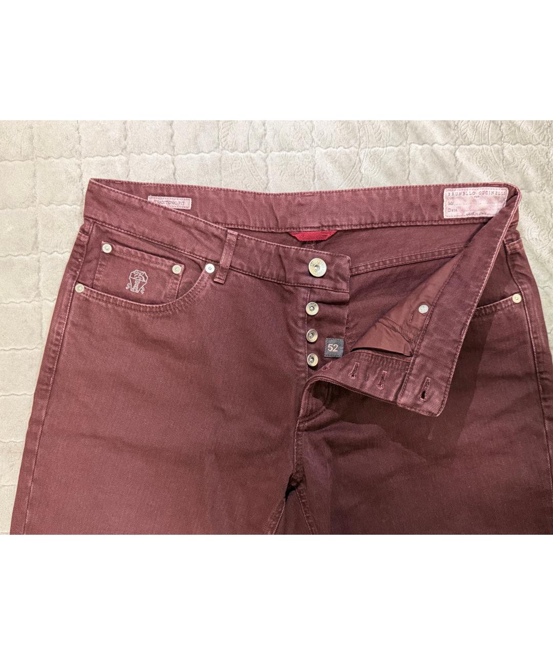 BRUNELLO CUCINELLI Бордовые хлопковые прямые джинсы, фото 5