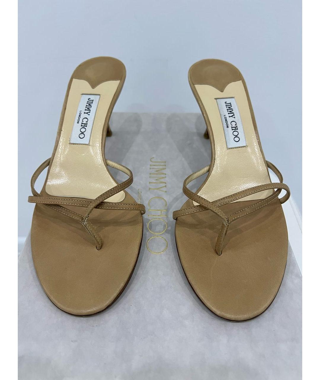 JIMMY CHOO Бежевые кожаные мюли, фото 3