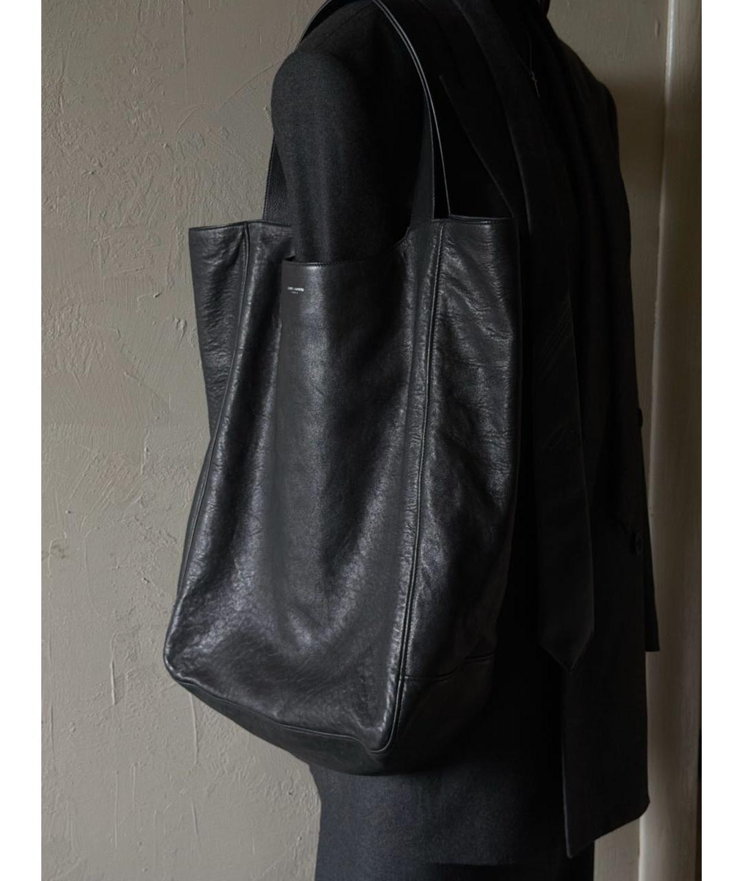 SAINT LAURENT Черная кожаная сумка тоут, фото 5