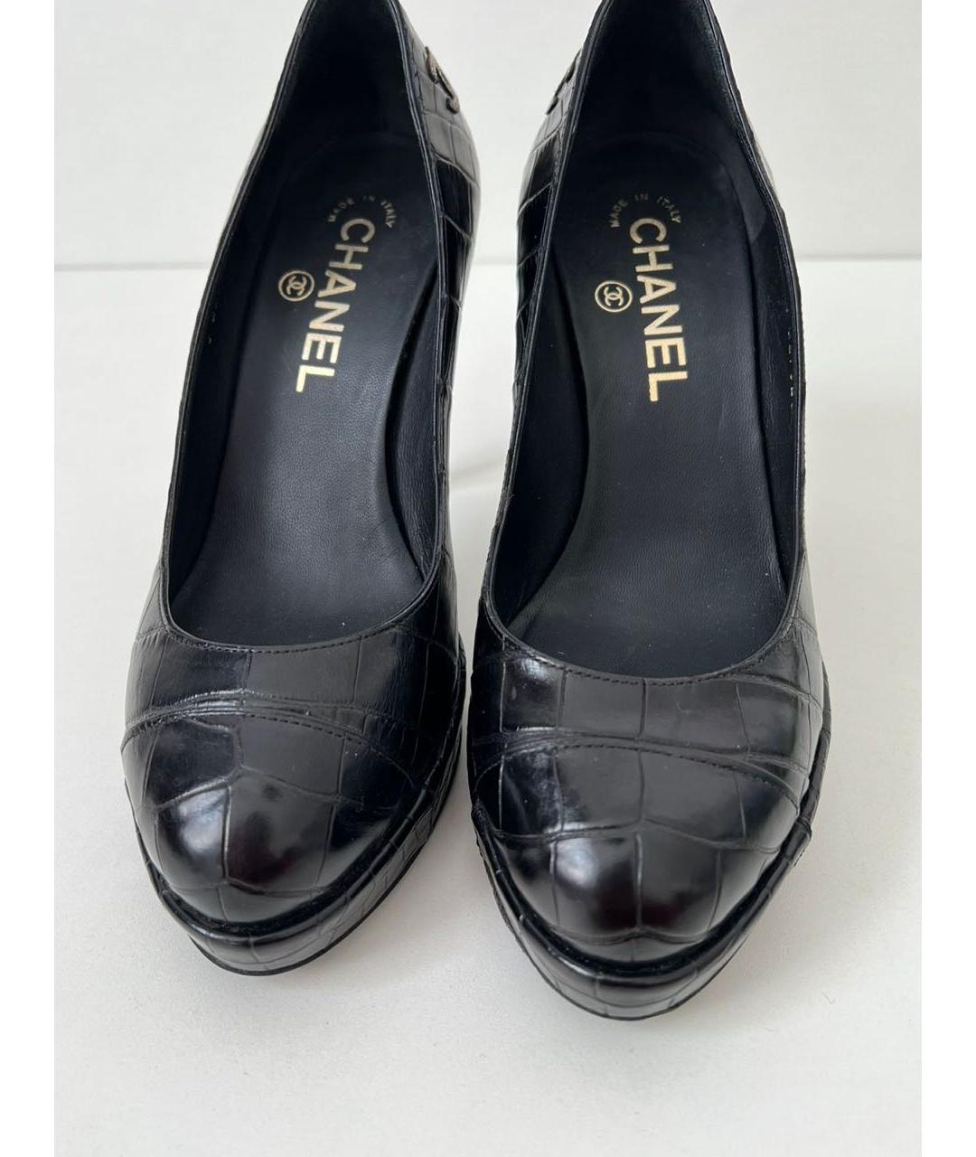 CHANEL Черные туфли из кожи крокодила, фото 5