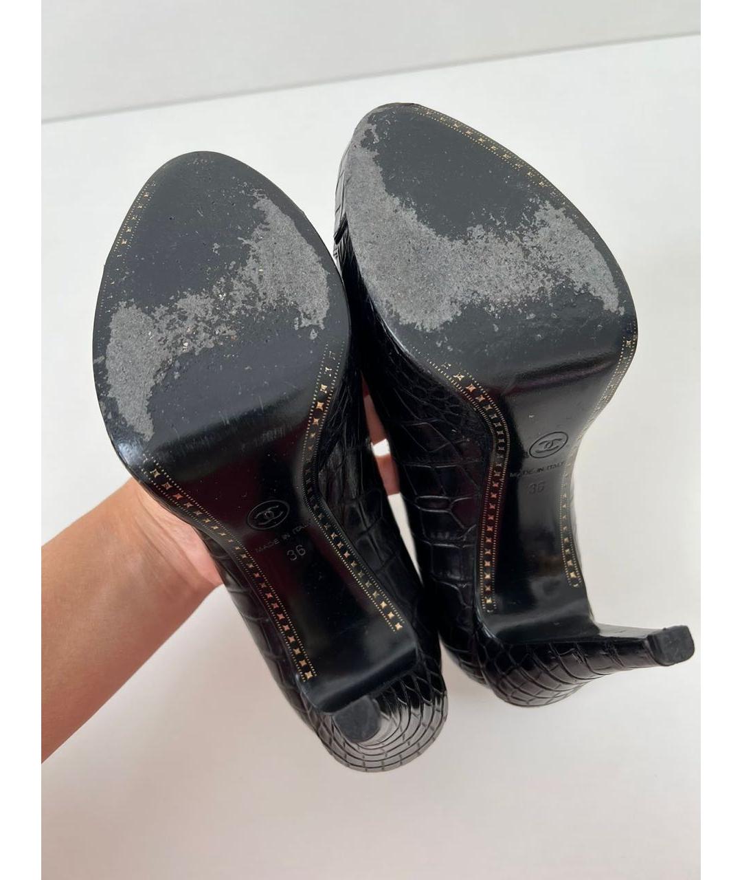 CHANEL Черные туфли из кожи крокодила, фото 6