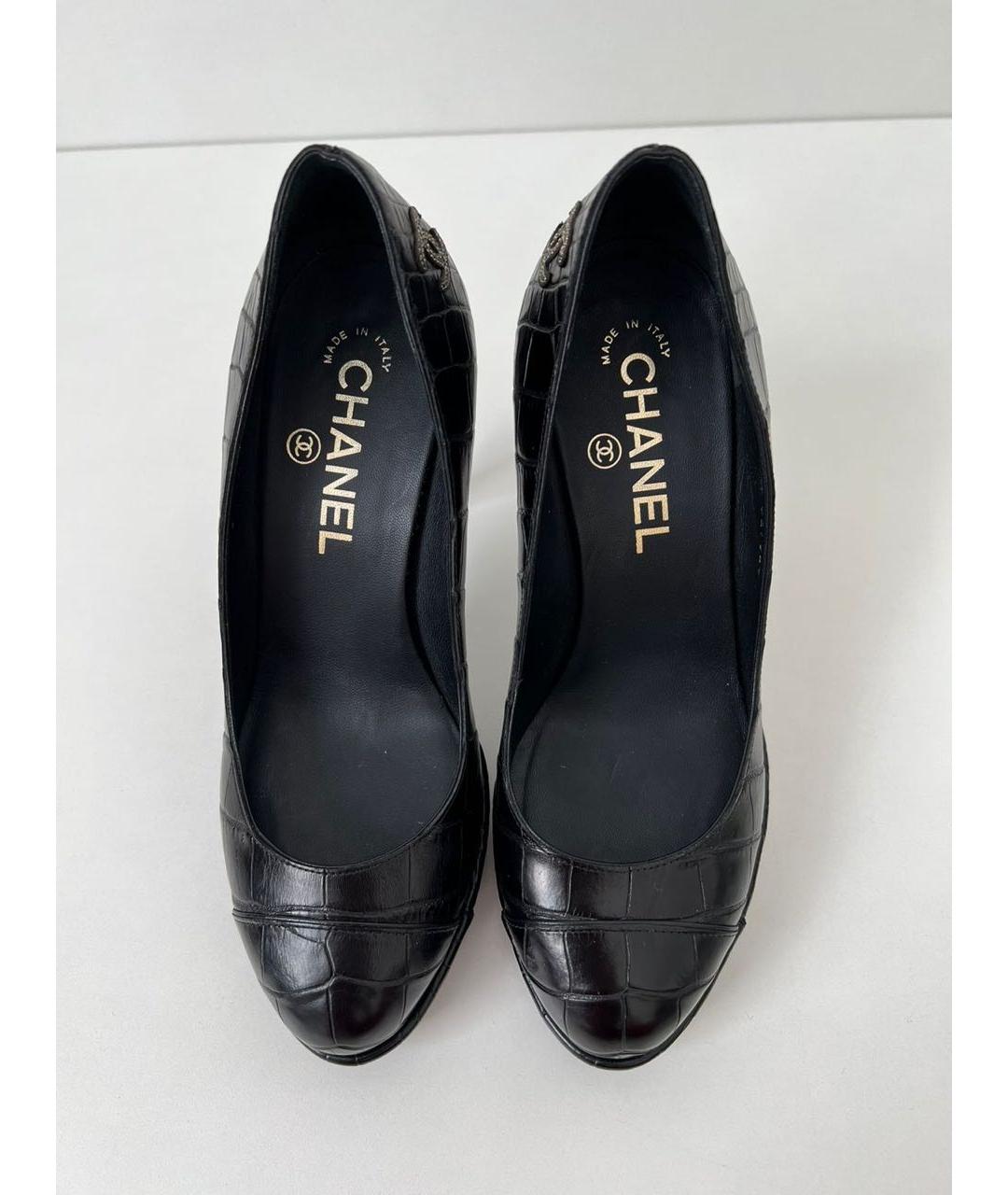 CHANEL Черные туфли из кожи крокодила, фото 2