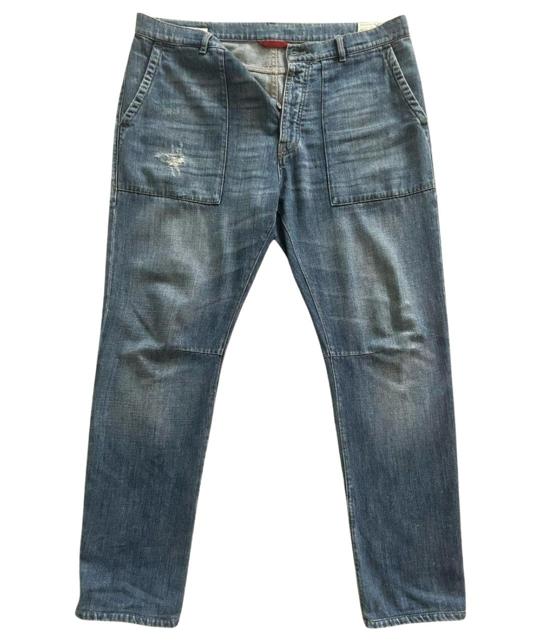 BRUNELLO CUCINELLI Голубые хлопковые джинсы скинни, фото 7