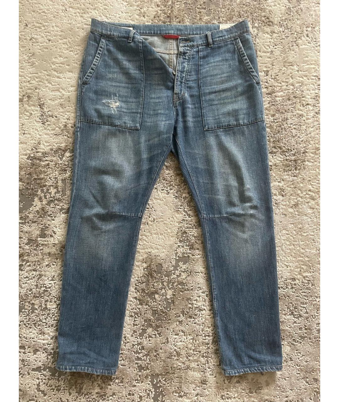 BRUNELLO CUCINELLI Голубые хлопковые джинсы скинни, фото 6