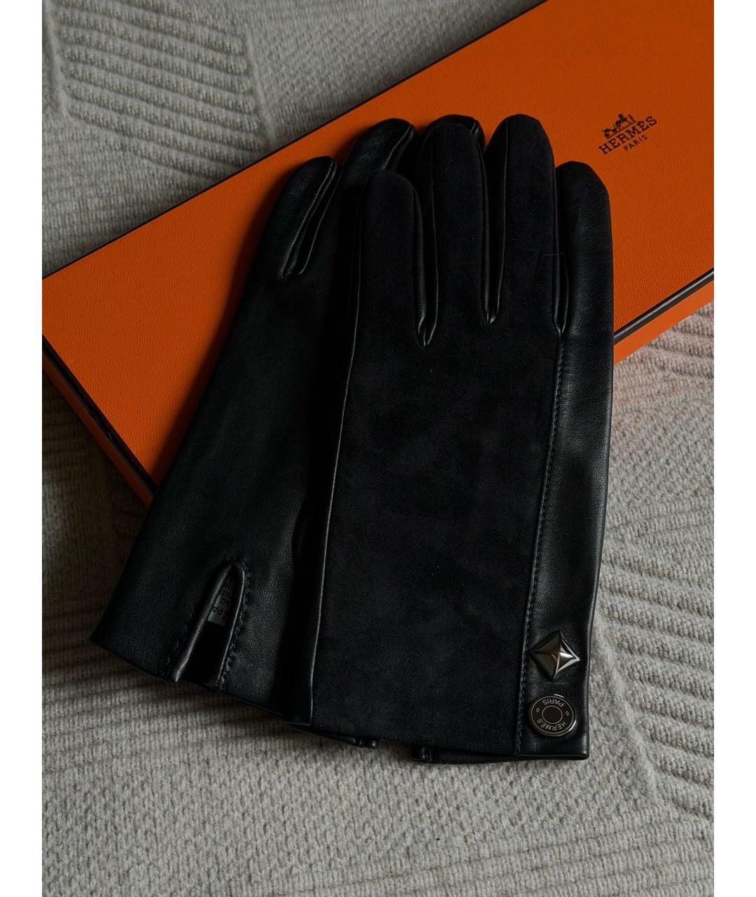 HERMES Черные кожаные перчатки, фото 7