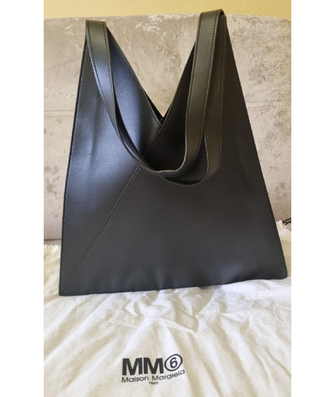 MM6 MAISON MARGIELA Черная кожаная сумка тоут, фото 3
