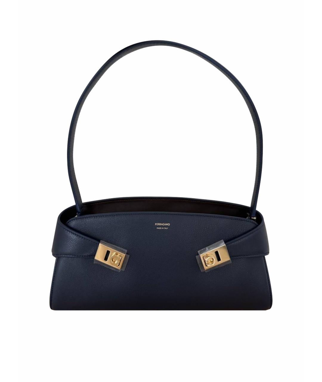 FERRAGAMO Темно-синяя кожаная сумка через плечо, фото 1