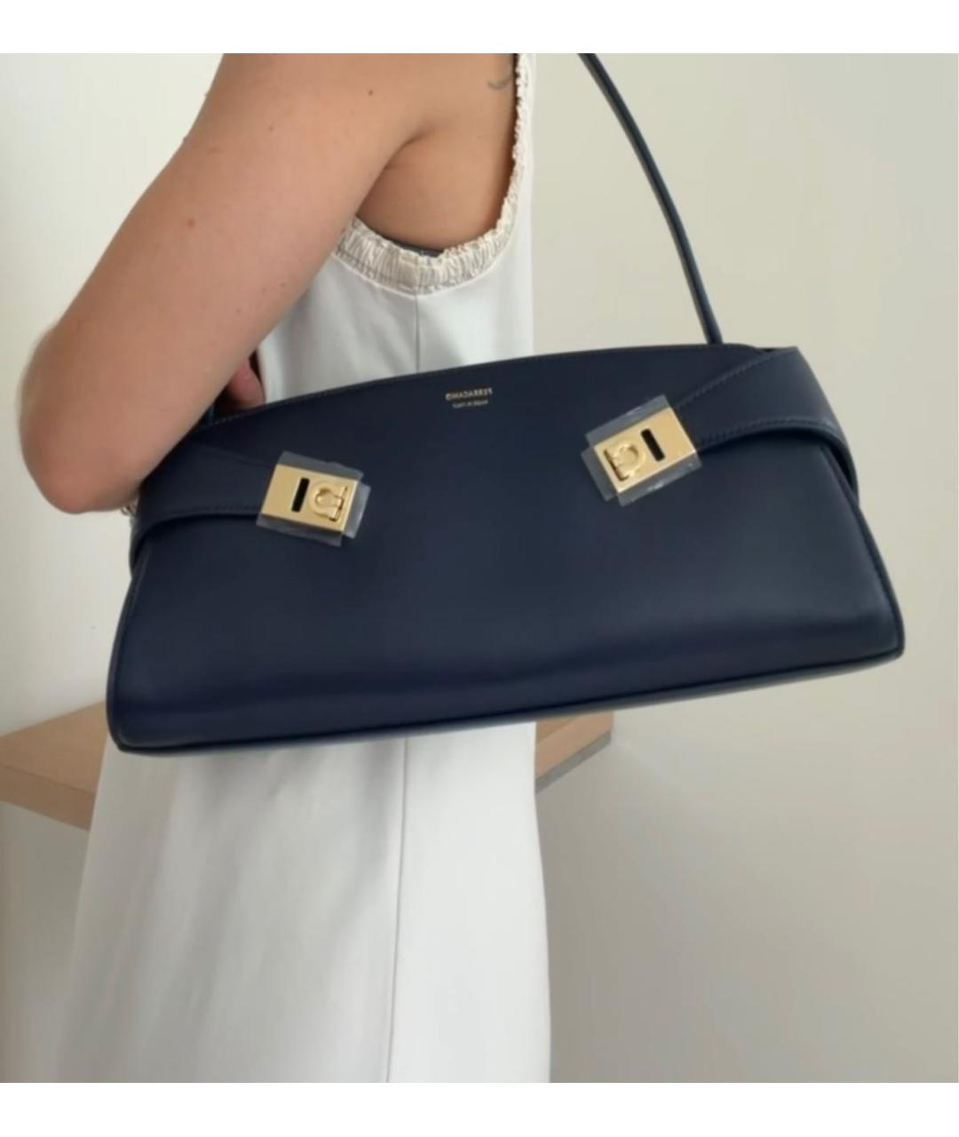 FERRAGAMO Темно-синяя кожаная сумка через плечо, фото 3