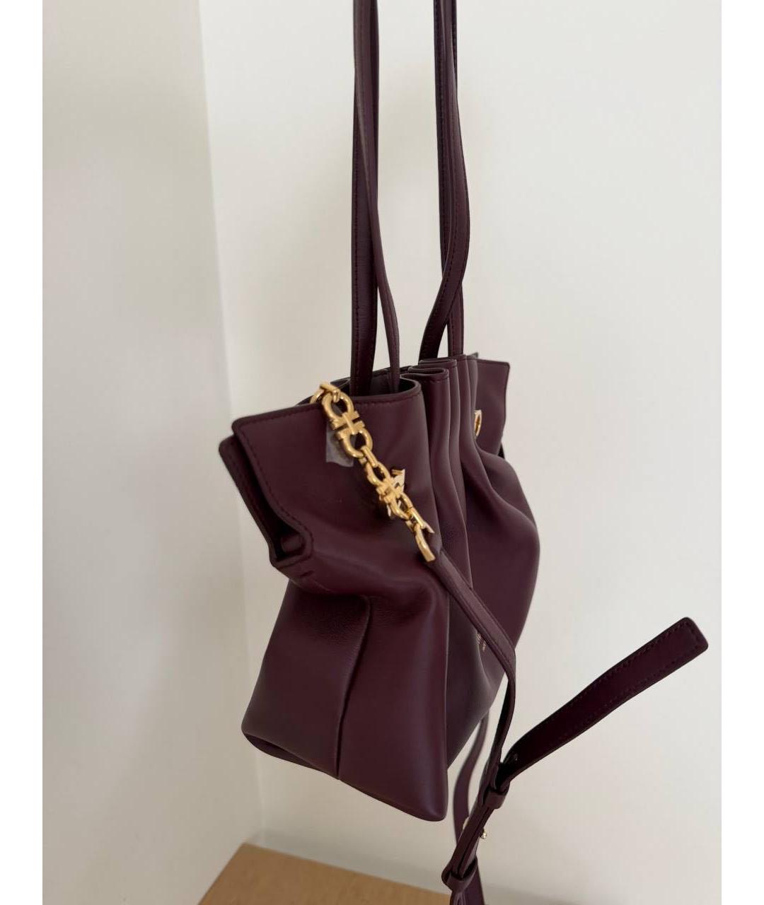 FERRAGAMO Бордовая кожаная сумка тоут, фото 2