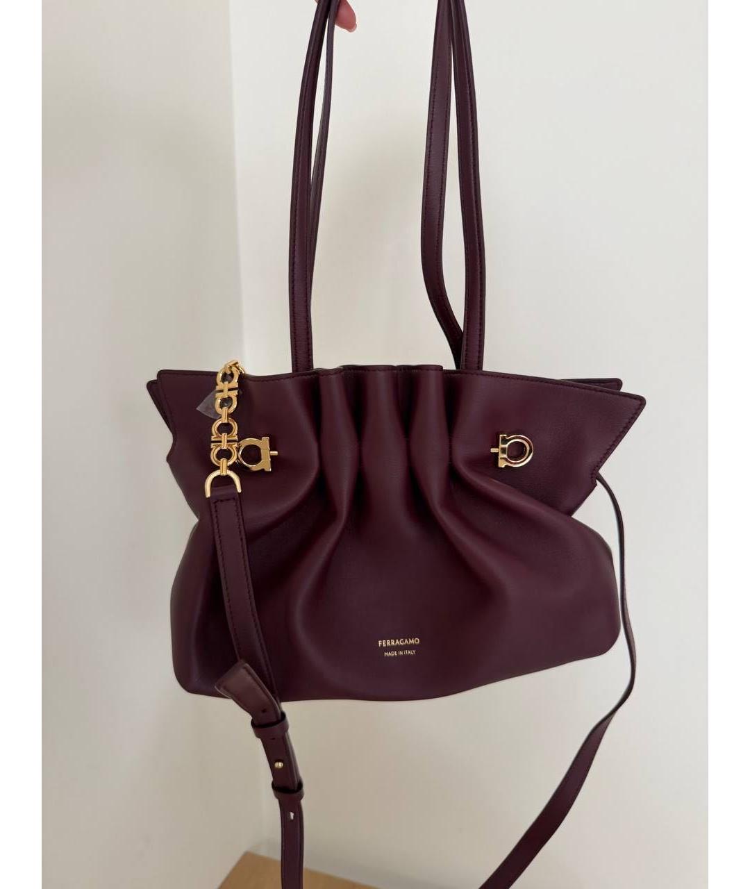 FERRAGAMO Бордовая кожаная сумка тоут, фото 5