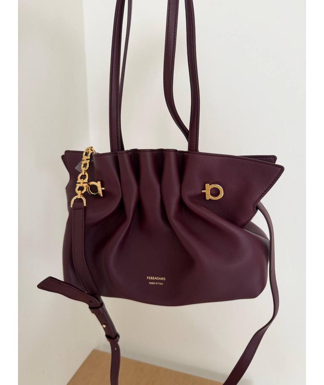 FERRAGAMO Бордовая кожаная сумка тоут, фото 4