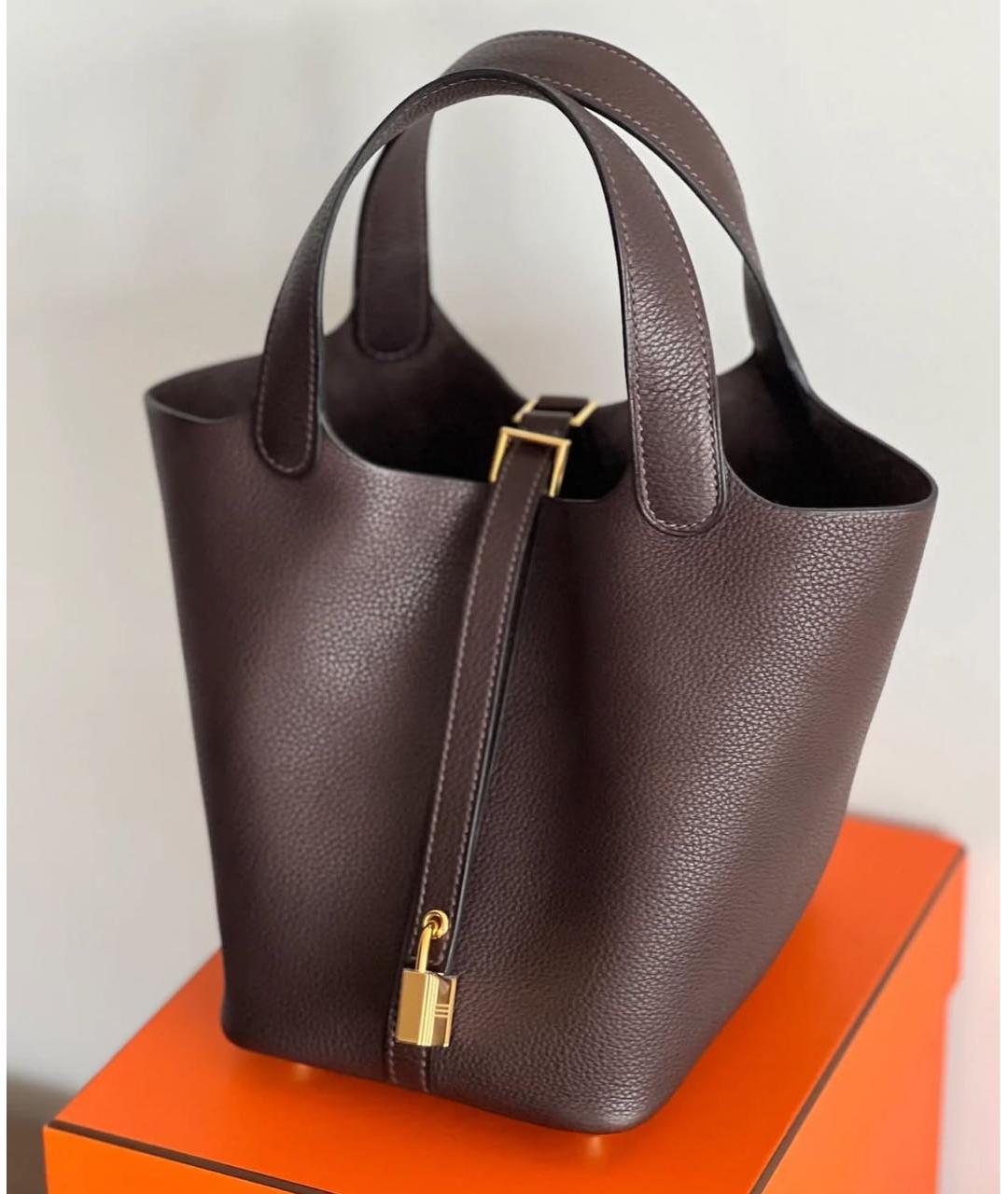 HERMES Коричневая кожаная сумка тоут, фото 2