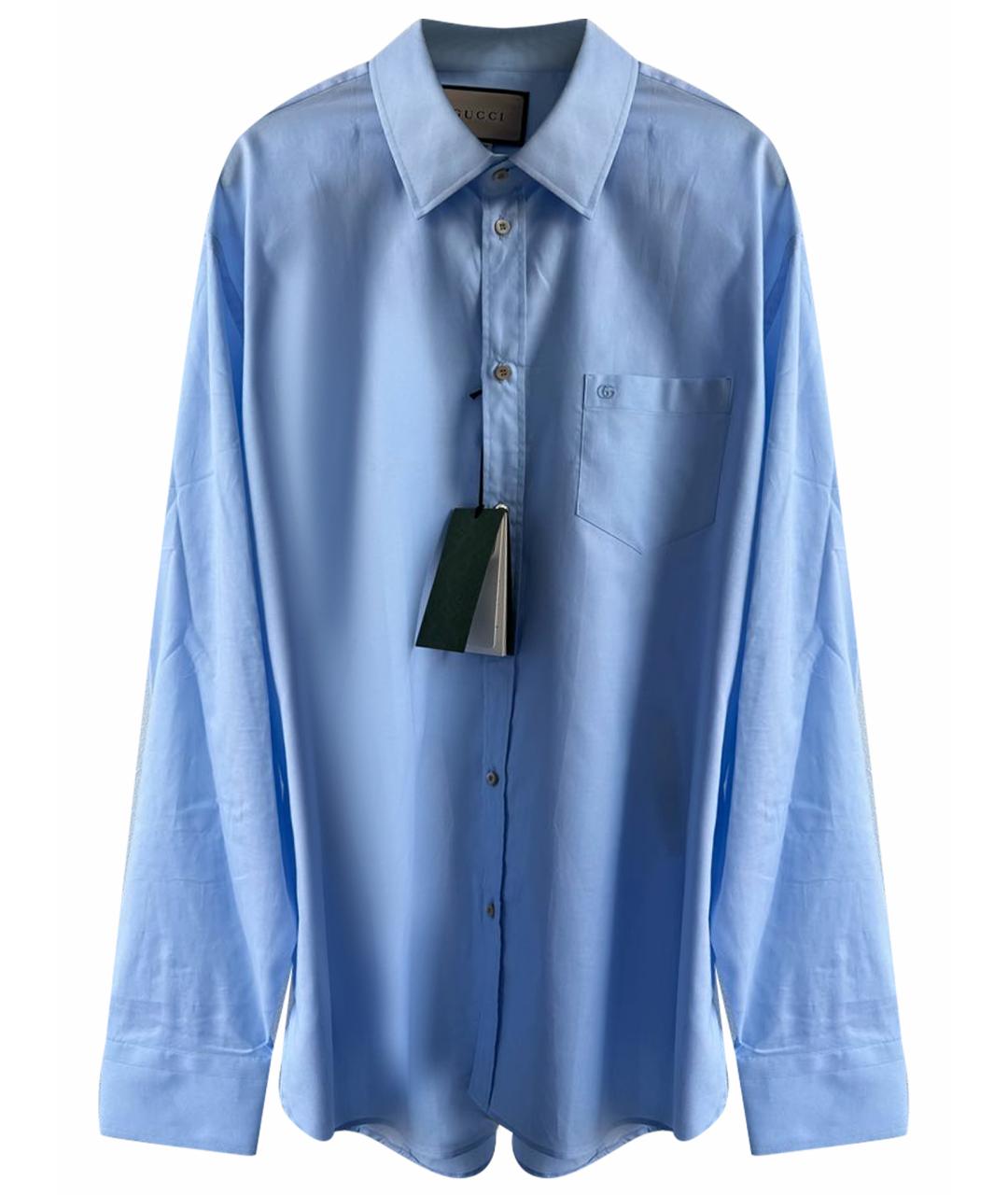 GUCCI Голубая хлопковая классическая рубашка, фото 1