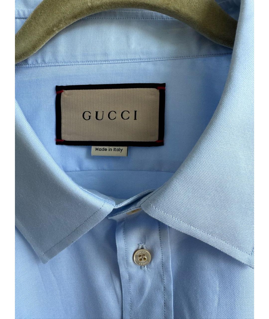 GUCCI Голубая хлопковая классическая рубашка, фото 3