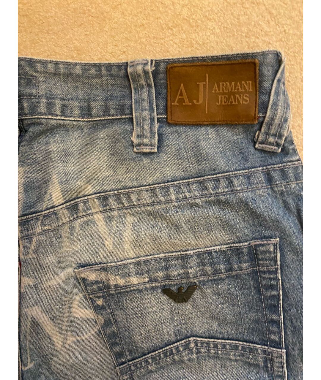 ARMANI JEANS Голубые хлопковые прямые джинсы, фото 4