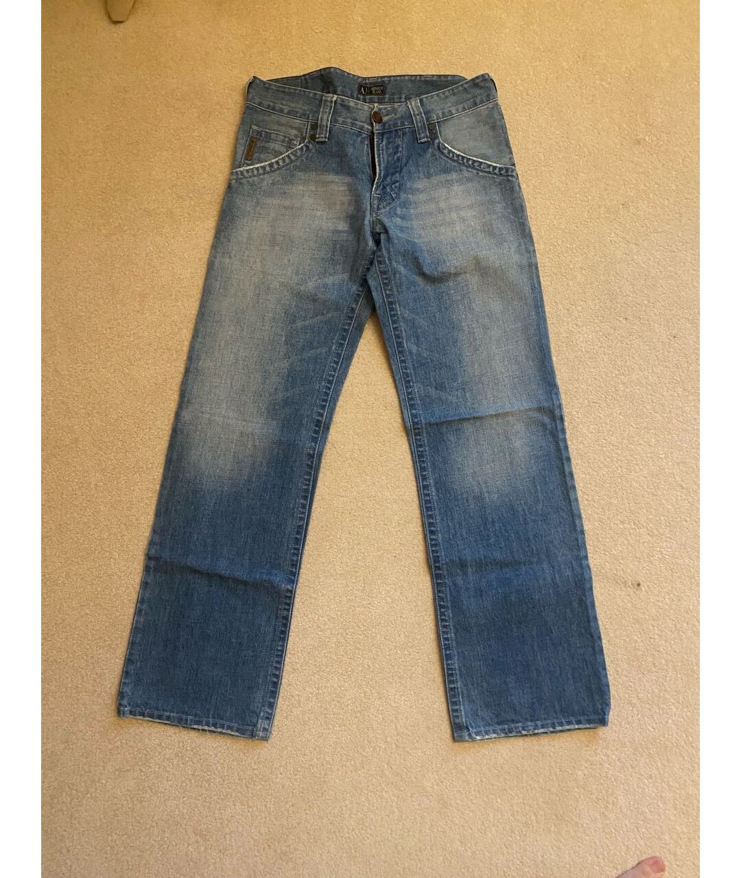 ARMANI JEANS Голубые хлопковые прямые джинсы, фото 6