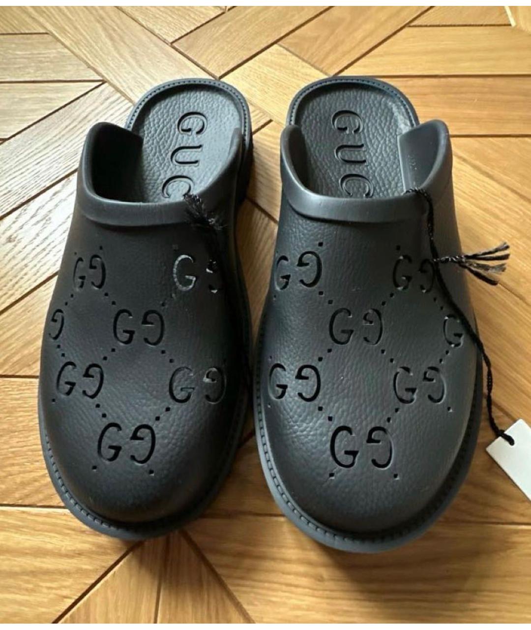 GUCCI Черные резиновые шлепанцы, фото 2