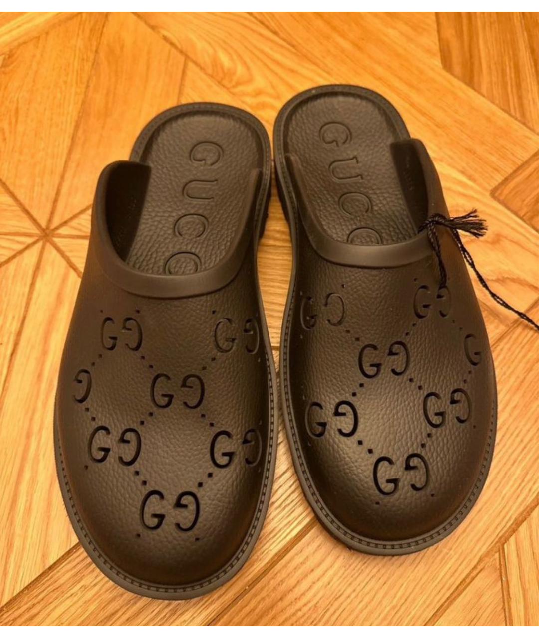 GUCCI Черные резиновые шлепанцы, фото 8