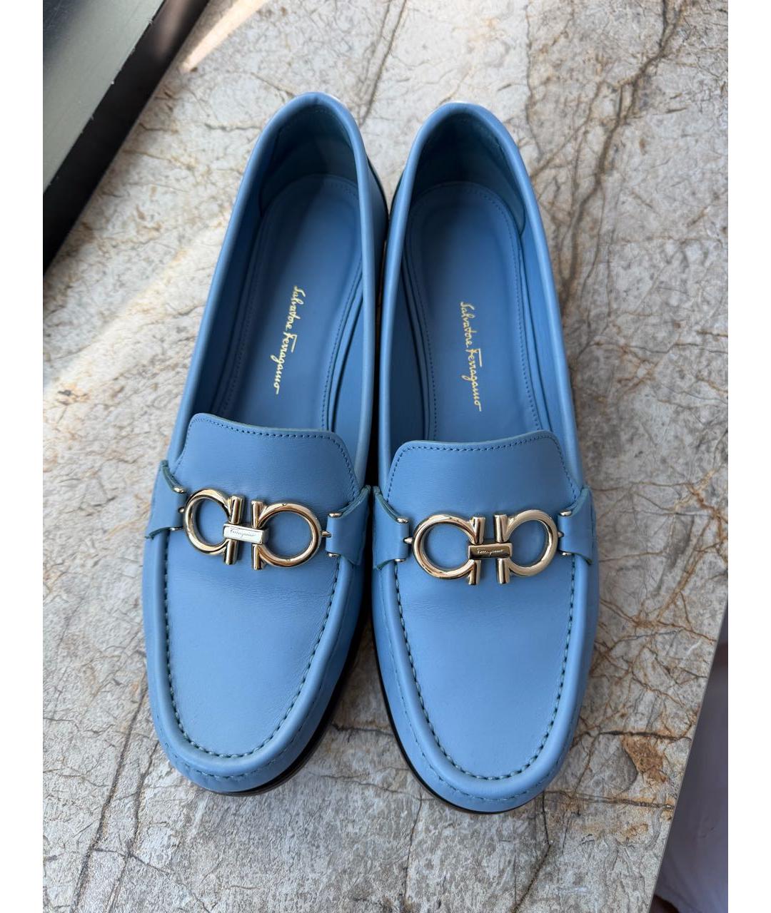 FERRAGAMO Голубые кожаные туфли, фото 3