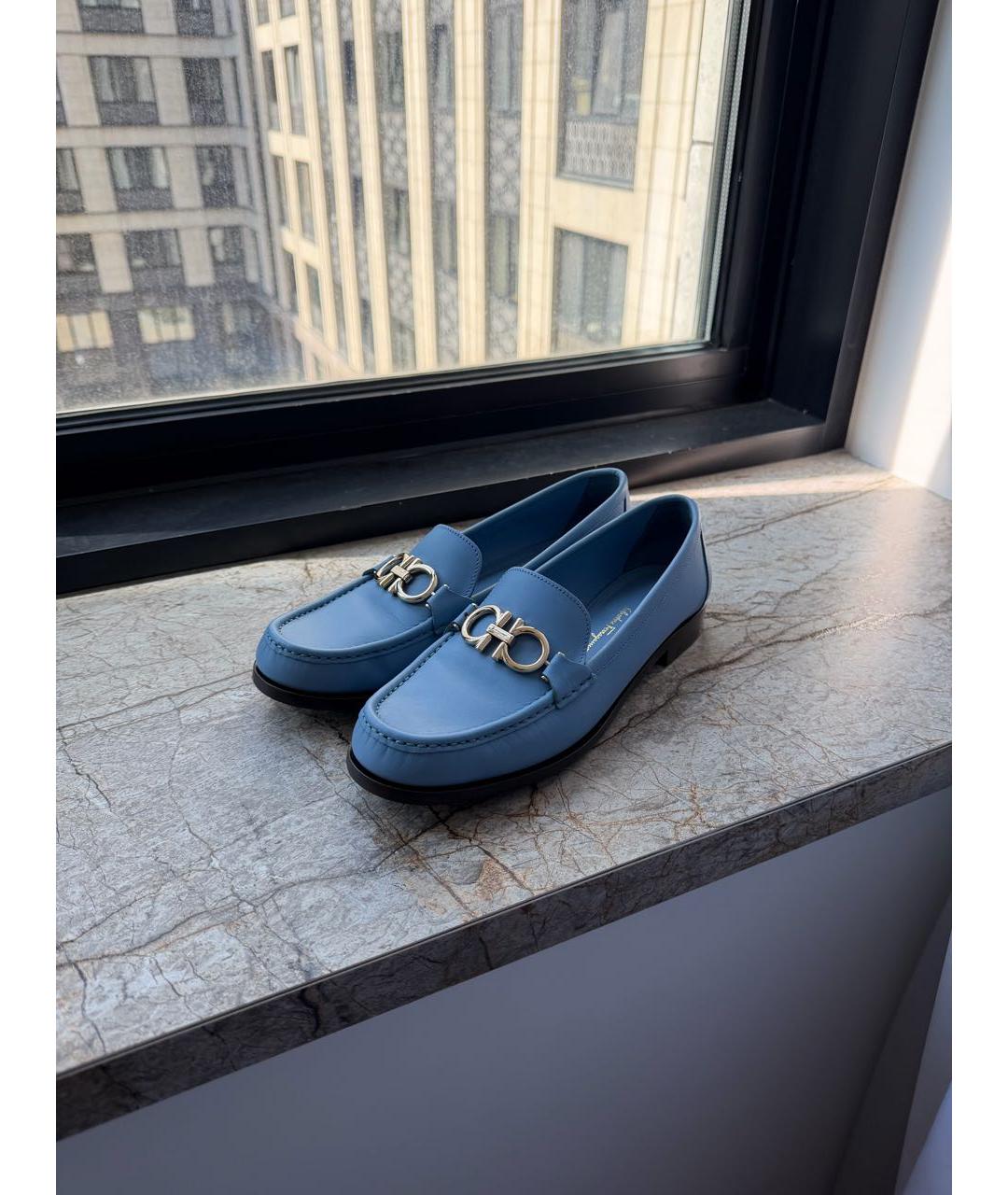 FERRAGAMO Голубые кожаные туфли, фото 7