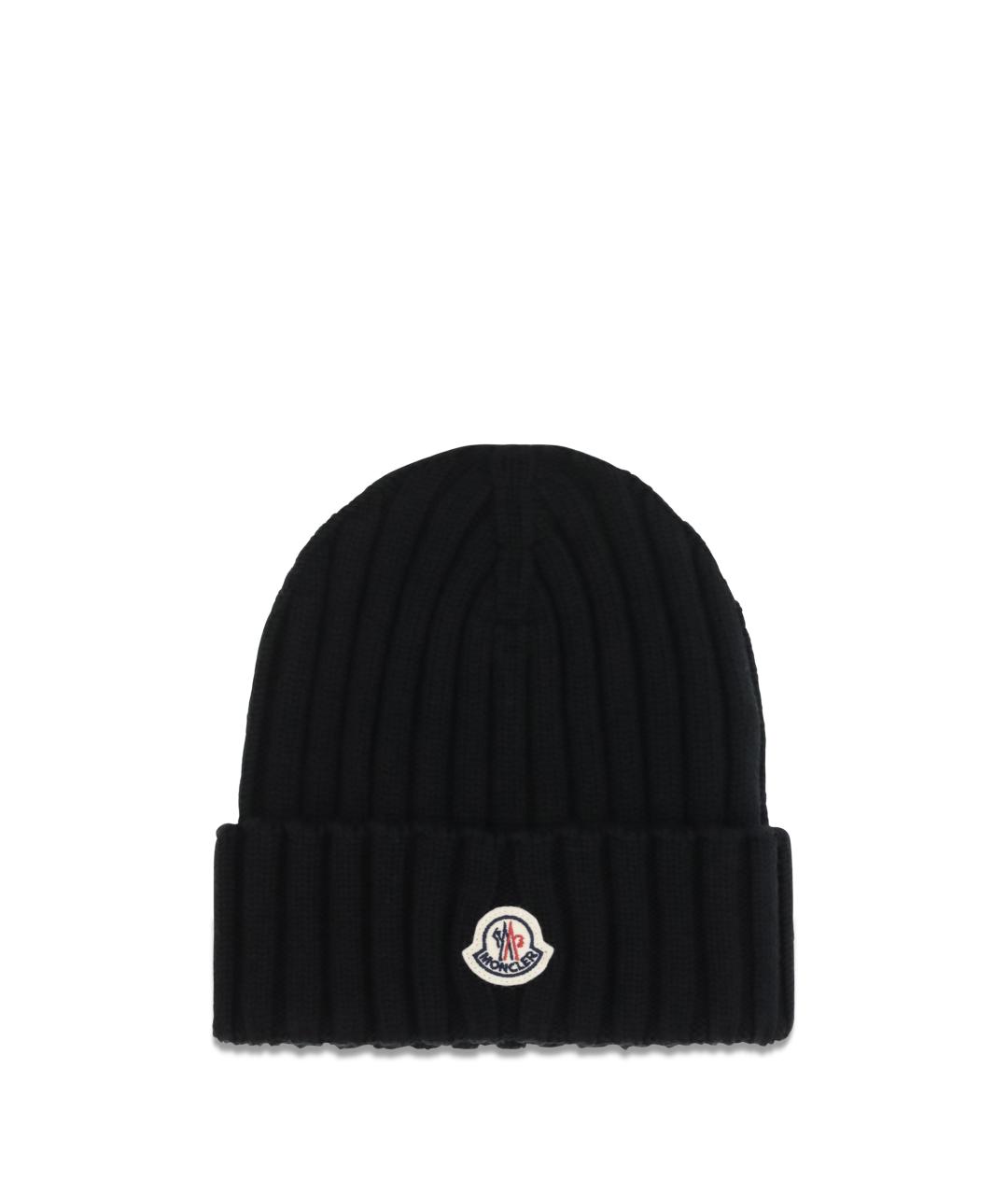 MONCLER Черная шерстяная шапка, фото 1
